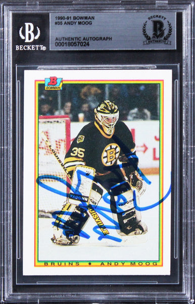 Bruins Andy Moog Authentic Signed 1990 Bowman #35 Card BAS Slabbed