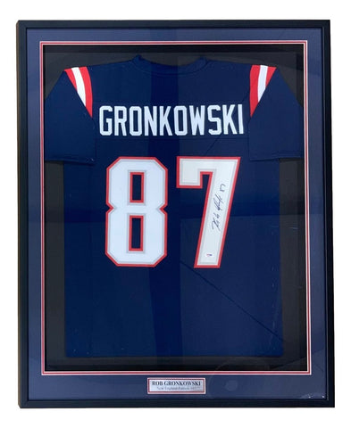 Rob Gronkowski New England Signed Framed Blue Football Jersey PSA/DNA Hologram