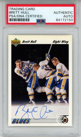 Brett Hull Autographed/Signed 1991 Upper Deck #464 Trading Card PSA Slab 43805