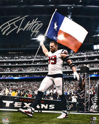 JJ Watt Autographed Houston Texans 16x20 Texas Flag Photo -Beckett W Hologram
