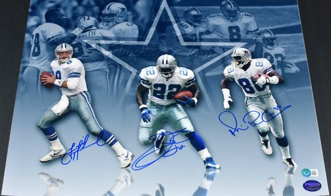 TROY AIKMAN EMMITT SMITH MICHAEL IRVIN SIGNED DALLAS COWBOYS 16x20 PHOTO BECKETT