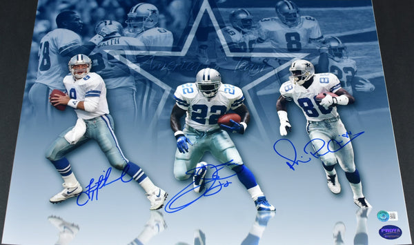 TROY AIKMAN EMMITT SMITH MICHAEL IRVIN SIGNED DALLAS COWBOYS 16x20 PHOTO BECKETT