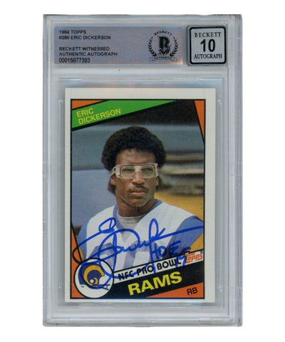 Eric Dickerson Signed 1984 Topps #280 Auto 10 Trading Card HOF Beckett 40352