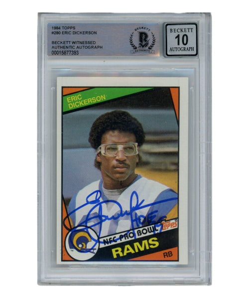 Eric Dickerson Signed 1984 Topps #280 Auto 10 Trading Card HOF Beckett 40352