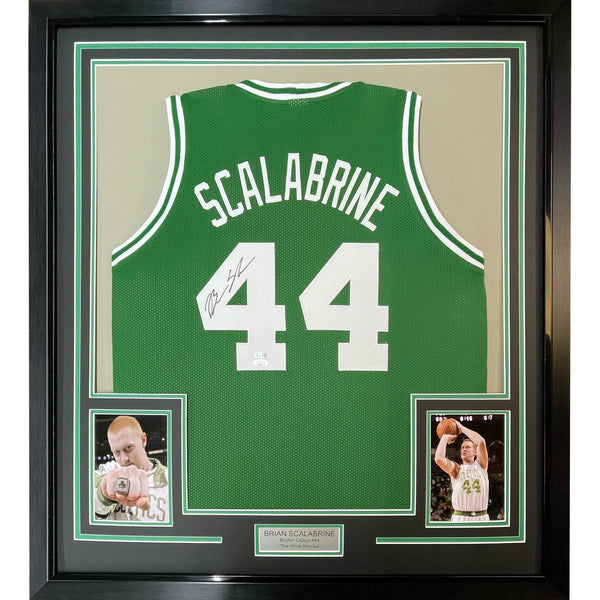 Framed Signed Brian Scalabrine 35x39 Boston Green Jersey JSA COA