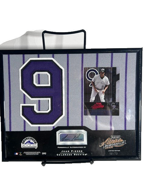 Juan Pierre Autographed Framed Jersey Patch & Card Colorado Rockies COA LE 19/75