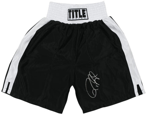 Roy Jones Jr. Signed Title Black With White Trim Boxing Trunks - (SCHWARTZ COA)