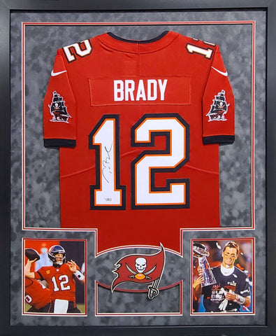 Tom Brady Autographed Signed Framed Red Tampa Bay Buccaneers Jersey FANATICS