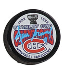 Denis Savard Signed 1992-1993 Canadiens Stanley Cup Champions Logo Hockey Puck