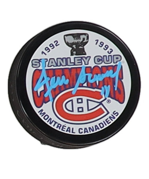 Denis Savard Signed 1992-1993 Canadiens Stanley Cup Champions Logo Hockey Puck