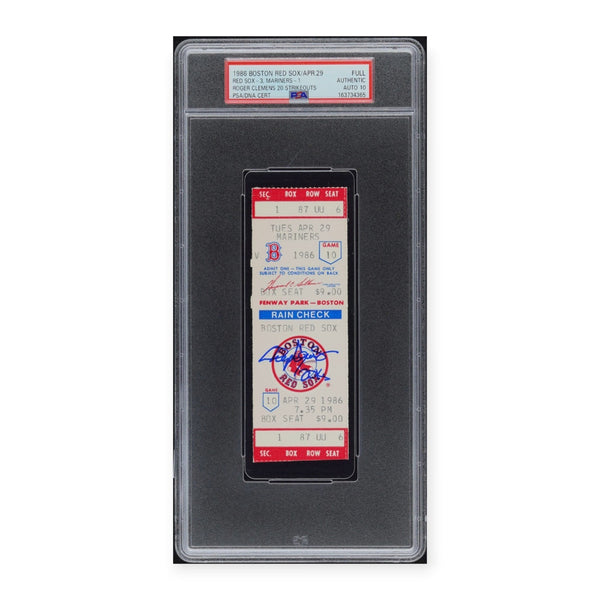 Roger Clemens Red Sox Autographed 1986 20 Strikeout Game Ticket w/ "20Ks" PSA