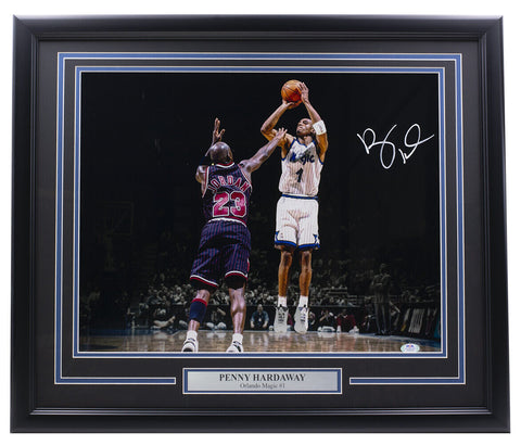 Penny Hardaway Signed Framed Orlando Magic 16x20 Photo VS Michael Jordan PSA