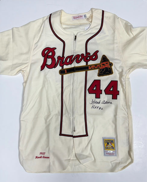 HANK AARON Signed Official 1957 Mitchell & Ness Jersey w/ "HOF 82" AUTO - JSA