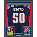 Framed Autographed/Signed Rob Ninkovich 35x39 New England Blue Jersey BAS COA