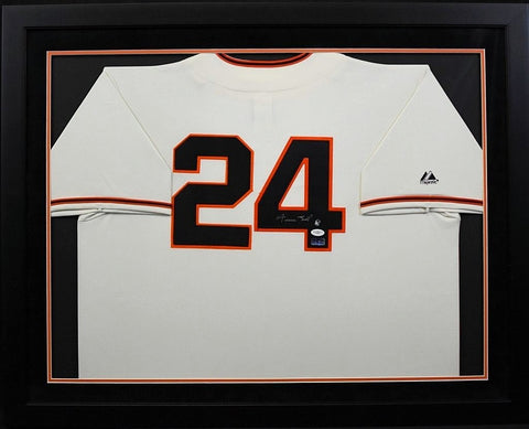 WILLIE MAYS AUTOGRAPHED SAN FRANCISCO GIANTS MAJESTIC #24 FRAMED JERSEY JSA
