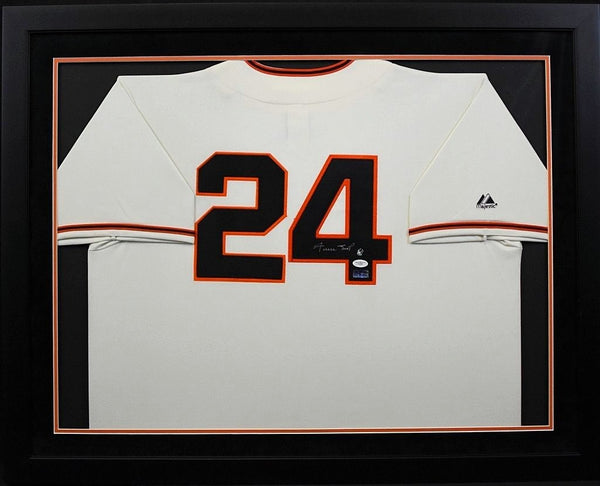 WILLIE MAYS AUTOGRAPHED SAN FRANCISCO GIANTS MAJESTIC #24 FRAMED JERSEY JSA