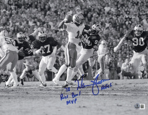 Warren Moon Autographed 11x14 Photo Washington Rose Bowl MVP 78 Beckett SB30725