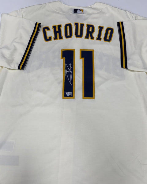 JACKSON CHOURIO Brewers Signed Authentic Nike Cream Jersey AUTO - Fanatics