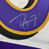 Framed Autographed/Signed Ray Lewis 33x42 Baltimore Purple White Jersey JSA COA