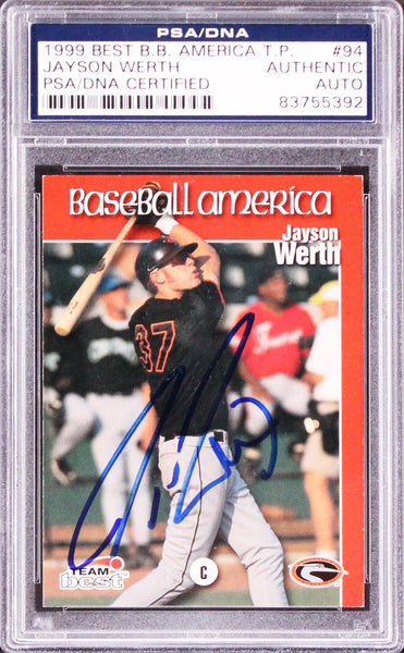 Jayson Werth Signed 1999 Best B.B. America T.P. #94 Rookie Card PSA/DNA Slabbed