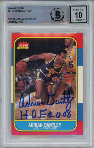 Adrian Dantley Signed 1986-87 Fleer #21 Trading Card w/HOF Beckett 10 Slab 42899
