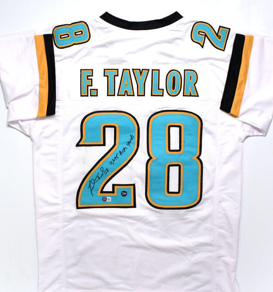 Fred Taylor Autographed White Pro Style Jersey w/11,695 Rush Yds.-Beckett W Holo