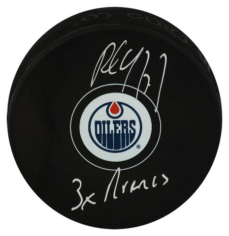 Paul Coffey Signed Edmonton Oilers Logo Hockey Puck w/3x Norris - (SCHWARTZ COA)