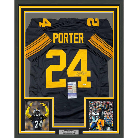 Framed Autographed/Signed Joey Porter Jr. 33x42 Pittsburgh CR Jersey JSA COA