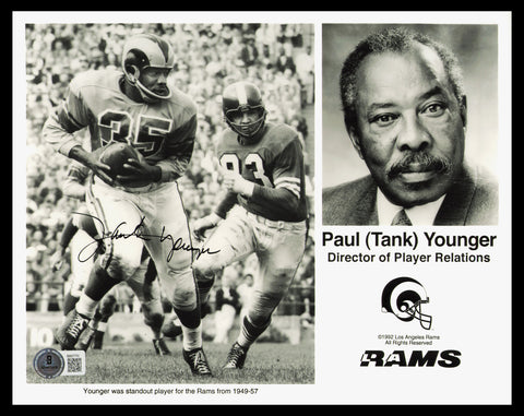 Paul "Tank" Younger Autographed 8x10 Photo Los Angeles Rams Beckett QR #BM37770