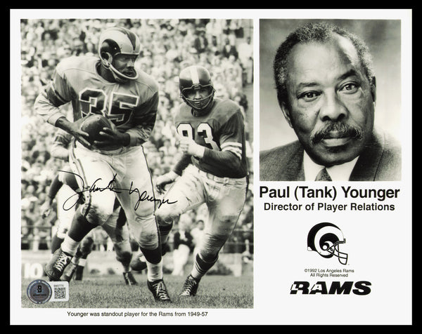 Paul "Tank" Younger Autographed 8x10 Photo Los Angeles Rams Beckett QR #BM37770