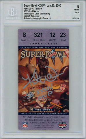 Kurt Warner Signed St Louis Rams Grade 8 Ticket Stub SB MVP Beckett 40346