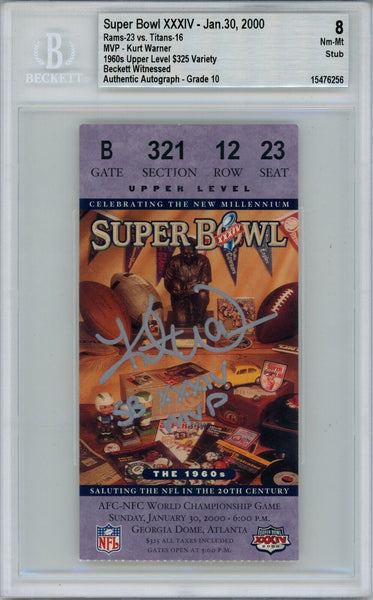 Kurt Warner Signed St Louis Rams Grade 8 Ticket Stub SB MVP Beckett 40346