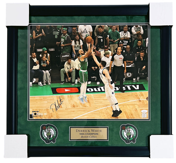 Derrick White Celtics Signed NBA Finals 3-Point 16x20 Matted & Framed Photo JSA