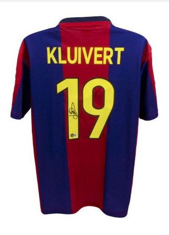 Patrick Kluivert Signed Barcelona FC Nike Style Home Jersey (Beckett) 149 Goals