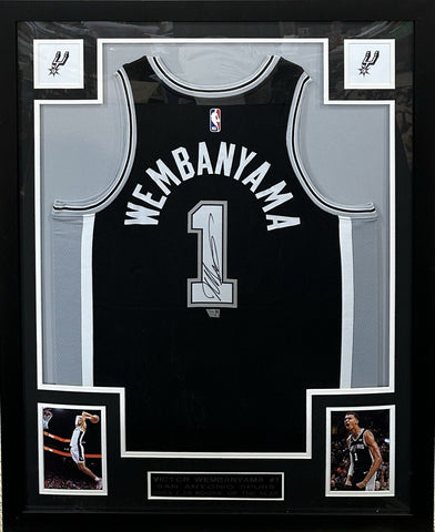 Victor Wembanyama Signed Framed Spurs Jersey Rookie Auto 2023 ROY Fanatics COA