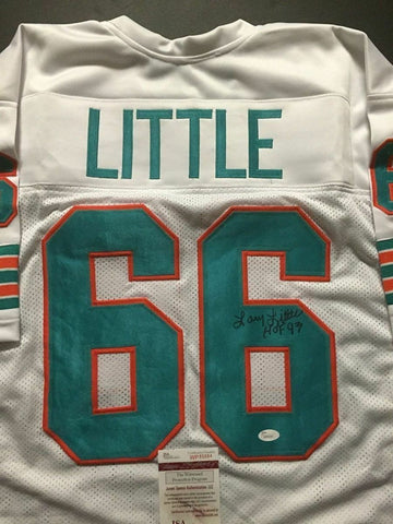 Autographed/Signed LARRY LITTLE "HOF 93" Miami White Football Jersey JSA COA