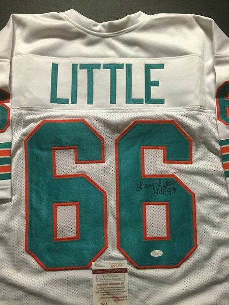 Autographed/Signed LARRY LITTLE "HOF 93" Miami White Football Jersey JSA COA