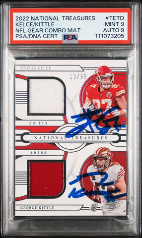 Travis Kelce & George Kittle Signed 2022 NT GC Mat #TETD Card Grade 9 PSA Slab 1