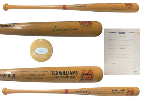 Ted Williams Autographed Career Stat Engraved Adirondack Bat JSA
