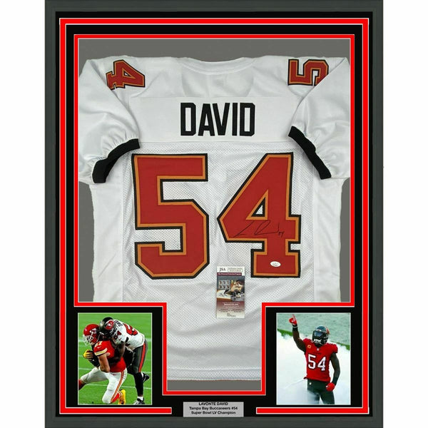 FRAMED Autographed/Signed LAVONTE DAVID 33x42 Tampa Bay White Jersey JSA COA
