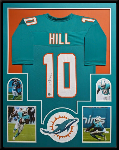 FRAMED MIAMI DOLPHINS TYREEK HILL AUTOGRAPHED SIGNED JERSEY BECKETT HOLO