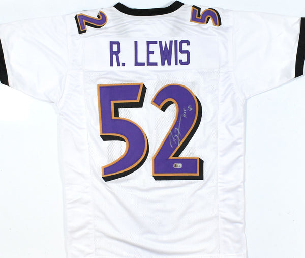 Ray Lewis Autographed White Pro Style Jersey w/HOF - Beckett W Hologram *Silver
