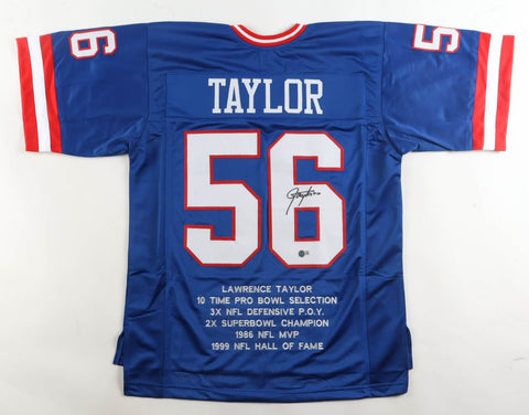 Lawrence Taylor Signed New York Giants Career Highlight Stat Jersey (Beckett) LB