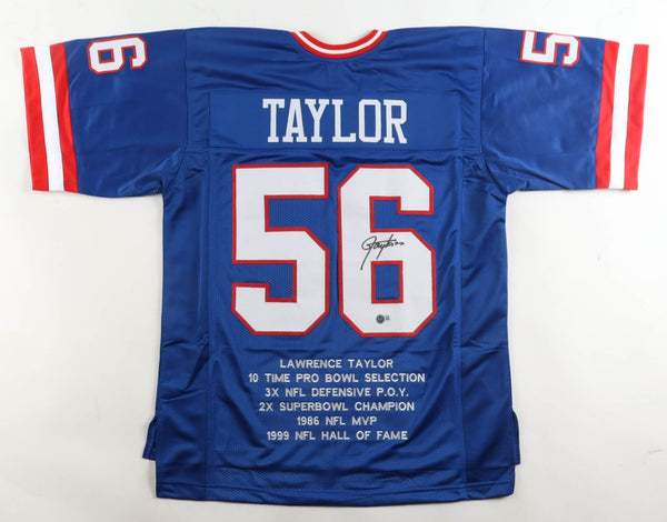 Lawrence Taylor Signed New York Giants Career Highlight Stat Jersey (Beckett) LB