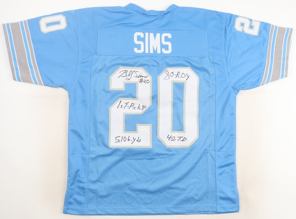 Billy Sims Signed Detroit Lions Jersey 4 Times Inscribed (JSA COA) 3xPro Bowl RB