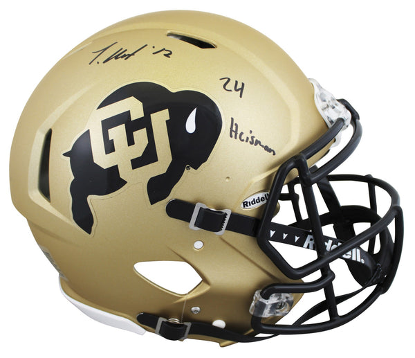 Colorado Travis Hunter "24 HT" Signed Full Size Speed Proline Helmet BAS Witness