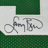 Framed Autographed/Signed Larry Bird 33x42 Boston Green Jersey PSA/DNA COA