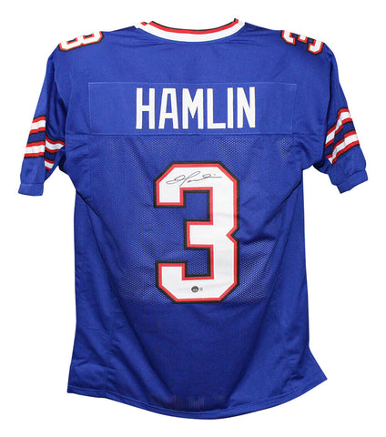 Damar Hamlin Autographed/Signed Pro Style Blue XL Jersey Beckett 39944