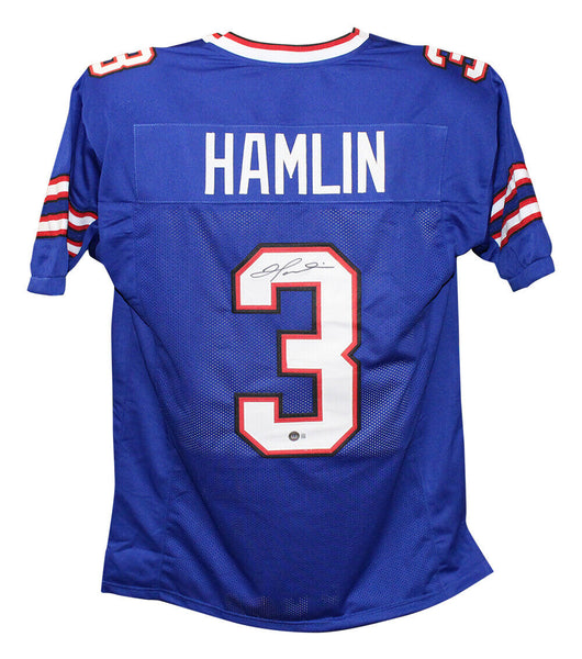 Damar Hamlin Autographed/Signed Pro Style Blue XL Jersey Beckett 39944