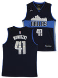 Mavericks Dirk Nowitzki Signed Navy Blue Nike Swingman Jersey BAS #E26587